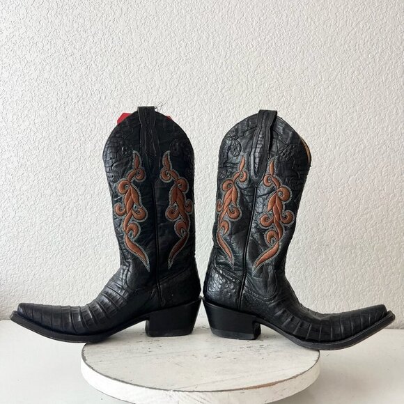 Rod Patrick Womens Cowboy Boots 6A Black Caiman Western Cowgirl Tall Pointed Toe - Picture 7 of 12